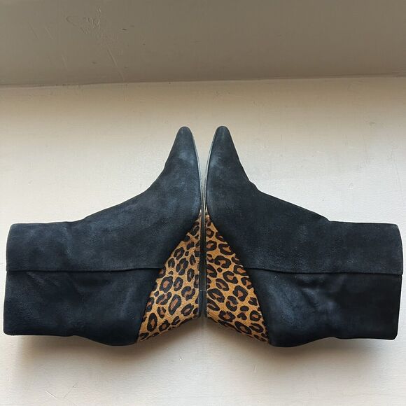 Donald J. Pliner Jae Black Suede & Leopard Calf Hair Wedge Bootie Ankle Boot 8.5 - Picture 4 of 15